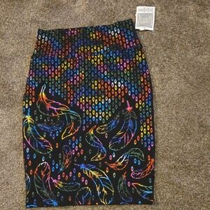 LuLaRoe Black Multicolor Feather Pencil Skirt